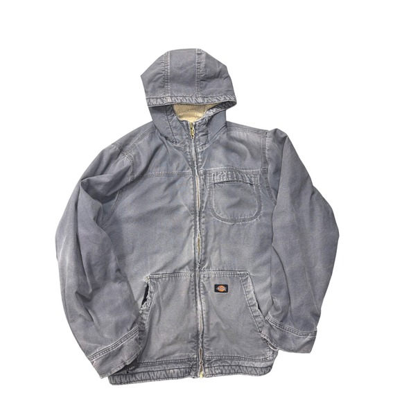 Dickies Thrashed Work Chore Jacket Mens LT Blue Sherpa Distressed Duck Canvas